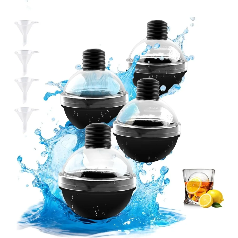 

Round Ice Cube Mold, 4Pcs Easy Filled and Emptied Without Touching the Ice, Ice Ball Maker Mold, Reusable Spherical Silicone