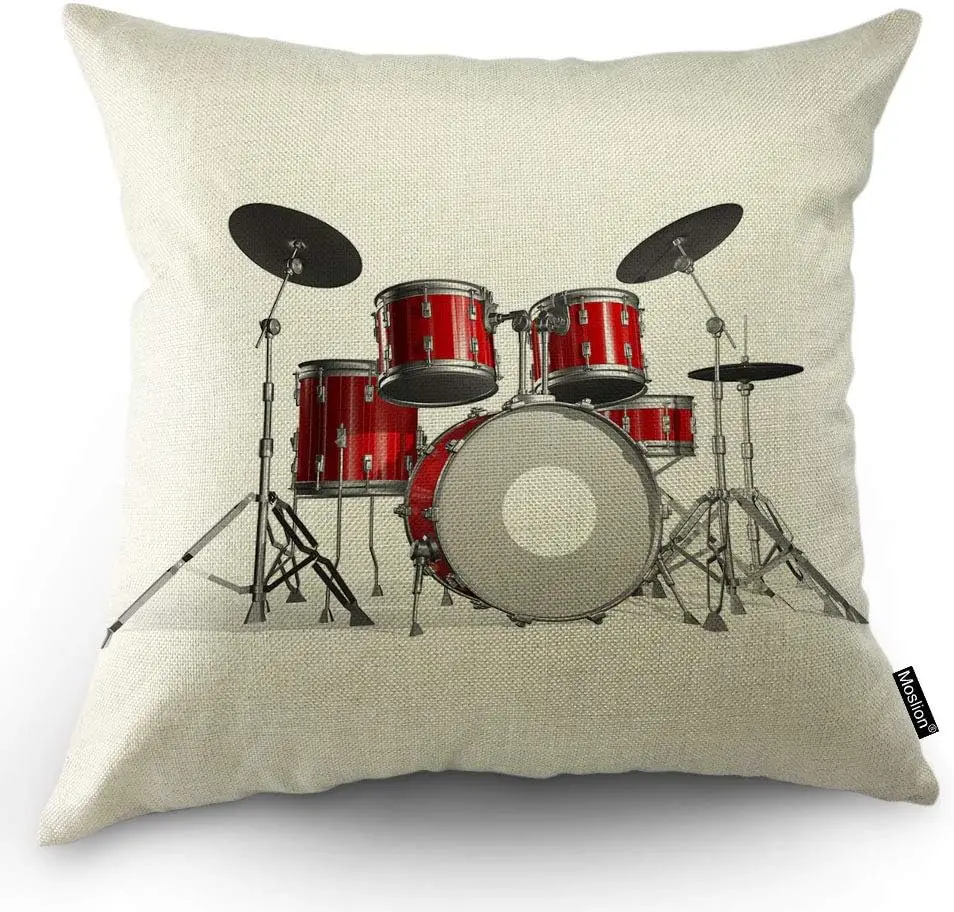 Music Pillows Rock N Roll Jazz Musical Instrument Drum Set for Show Concert Party Throw Pillow Cover Decorative Square