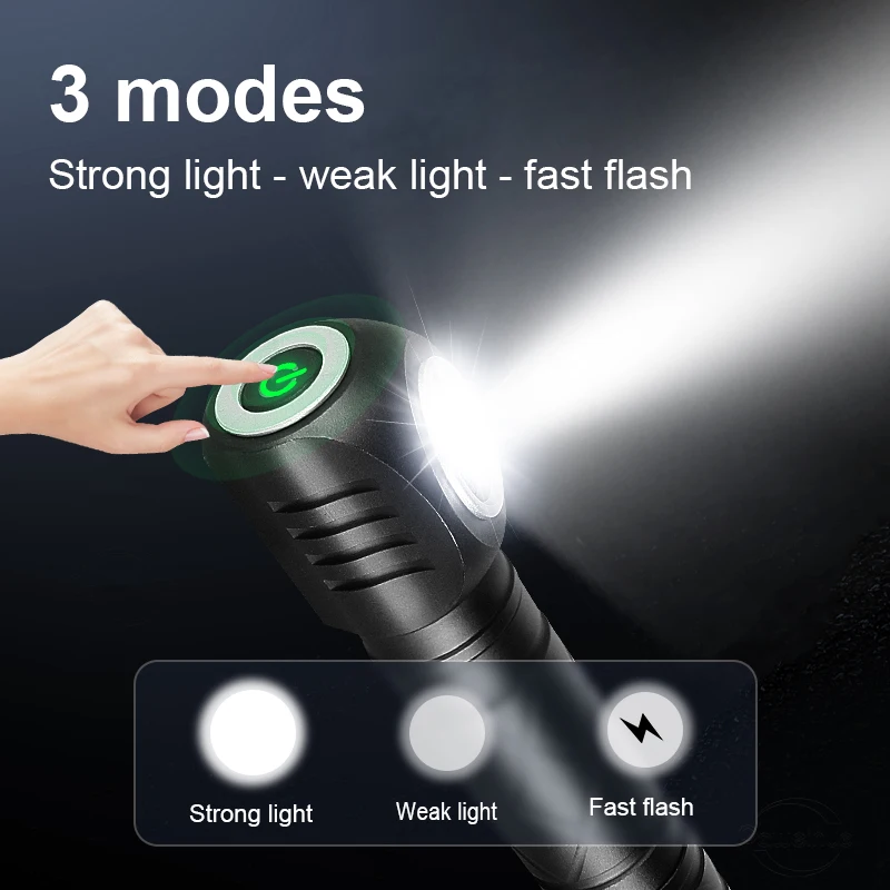 High Power LED Flashlights Rechargeable Self Defense Waterproof Outdoor Fishing Camping Multi-Functional Headlight Dual-Use Lamp