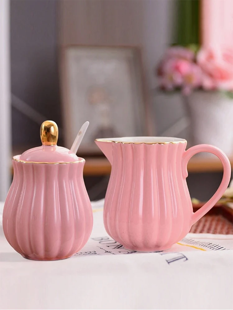 3Pc Heat-Resistant Golden Bee Purple Milk Pot+Sugar Pot (with Lid and Spoon) Set, Ceramic Material, Suitable for Coffee