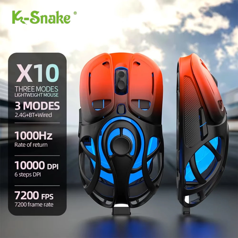 K-Snake Wireless Mouse Bluetooth 2.4G Filaire Tri-mode Gaming Mouse 10000DPI 6 for MacBook Laptops PC Mice Gaming Accessories