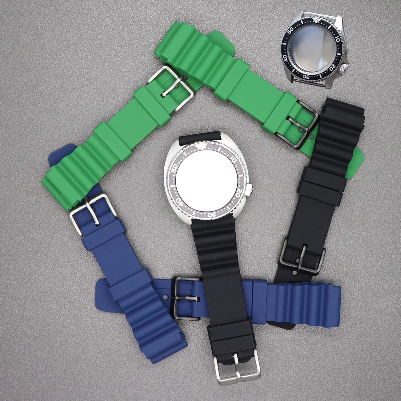 

22mm Rubber Watchband Men's Watch Strap Parts Stainless Steel Buckle For Seiko Tuna Samurai Turtle SKX007 SKX013 SKX009 Mod Case