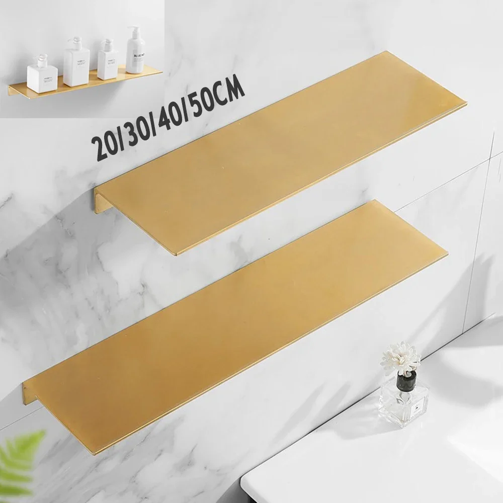 20/30/40/50CM Brushed Gold Wall Shelf Bathroom Storage Rack Kitchen Wall Mounted Shelf Bathroom Shower Shelves Home Accessories