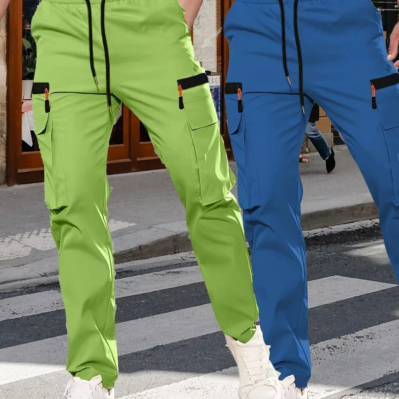 

Cargo Pants Man Multi Pockets Hip Hop Pants Lightweight Loose Casual Fashion Pant Men Elastic Waist Drawstring Streetwear Pants