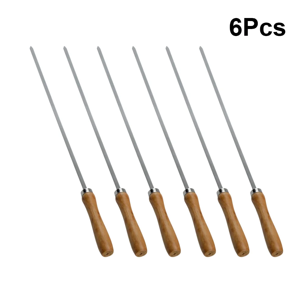 

6Pcs Stainless Steel Bbq Forks Wooden Handle Sharp Rustproof Barbecue Grill Corn Meat Utensils Stainless Steel Forks