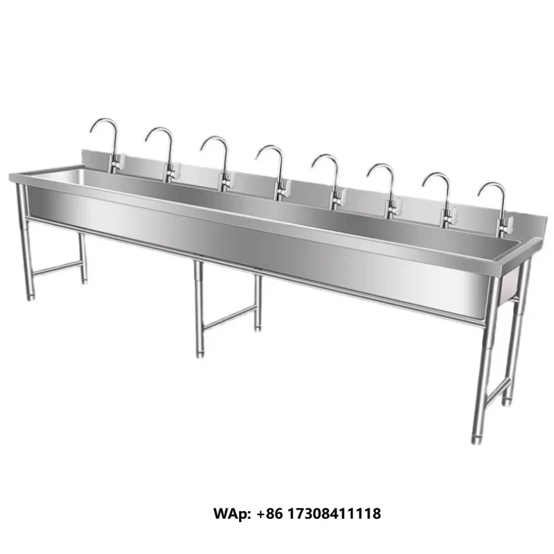 Large Industrial Hand Wash with Multiple Faucet Free Standing Sink 304 Stainless Steel Wash Basin Commercial Sinks Kitchen Cheap