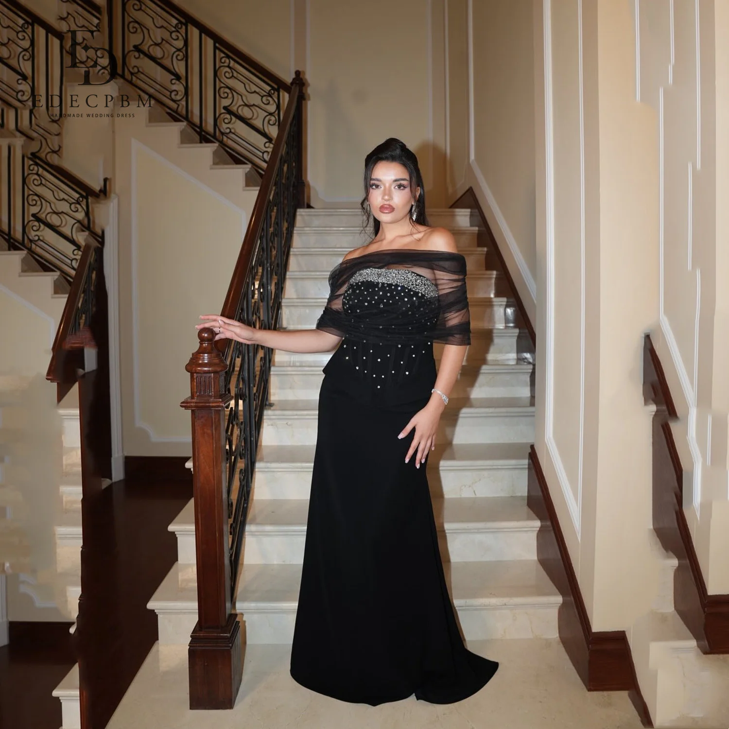 

EDECPBM فساتين سهرة Элегантные вечерние платья 2025 г. Черное женское вечернее платье по индивидуальному заказу Vestidos De Festa Русалка для выпускного вечера