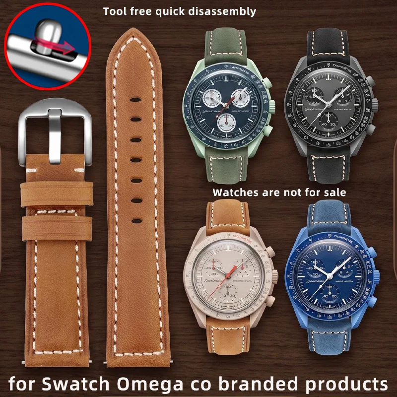 Suitable for Omega x Swatch Planet series watch, matte leather watch with men's retro cowhide bracelet 20mm quick release