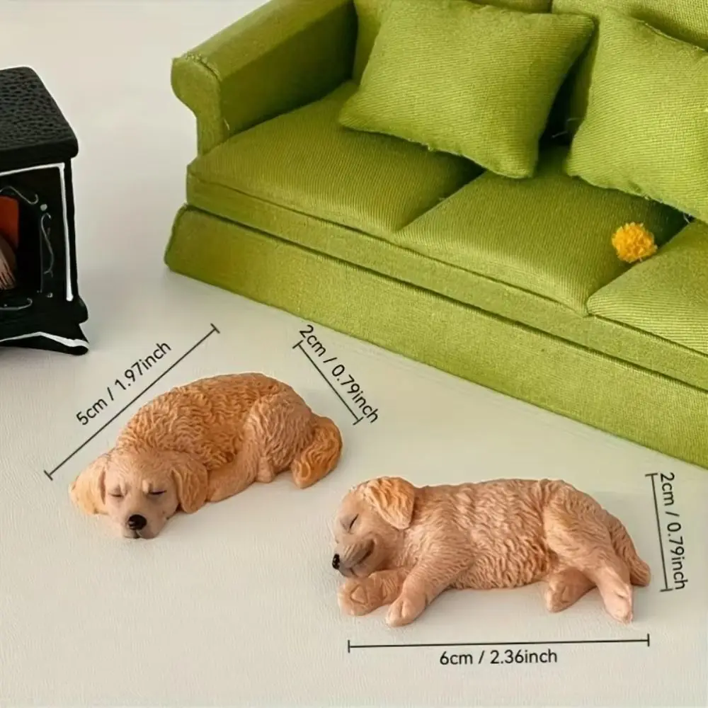 Sleeping Dog Figure Simulated Cute Puppy Dog Car Ornaments Resin Home Decor Golden Retriever Model Desktop Decoration