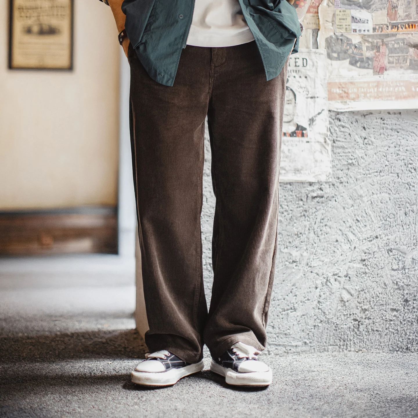 

Вельветовые брюки Maden для мужчин, толстые теплые широкие прямые брюки, осень-зима, повседневные коричневые вельветовые длинные брюки в стиле ретро