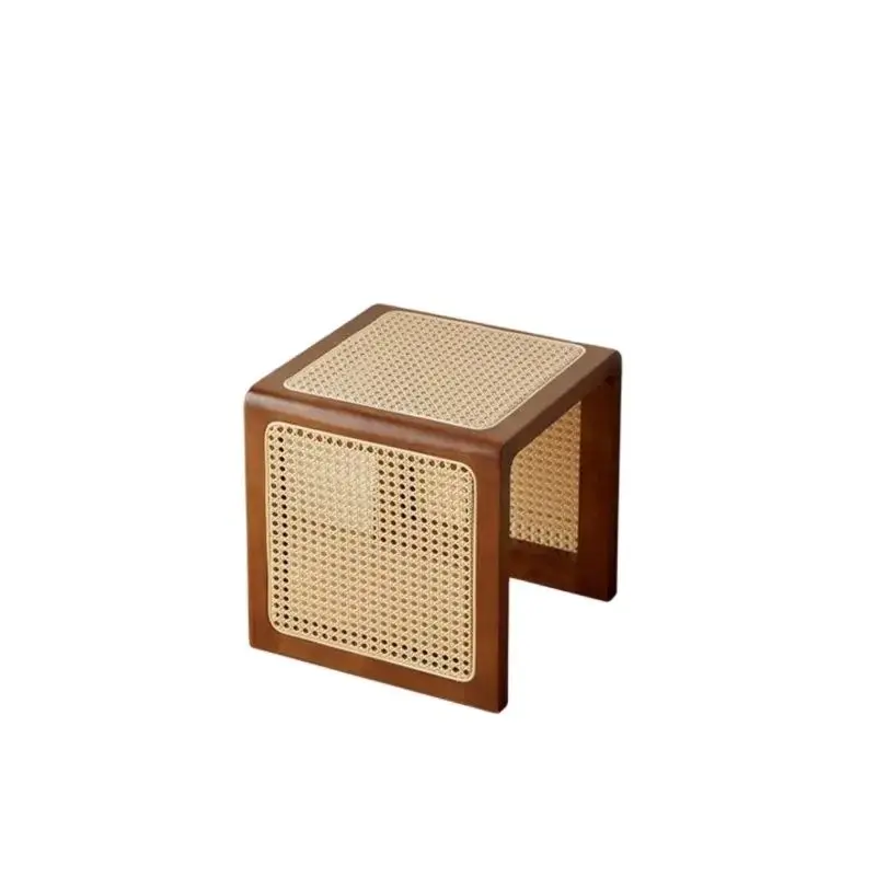 Wabi-sabi Style Solid Wood Rattan Side Table Japanese Balcony Window Sofa Small Tea Table Placeholder In Retro Bedside Table Sub