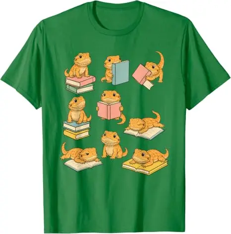 Lustiges T-Shirt mit bärtigen Drachen, die Bücher lesen, Y2k Back To School Reader Graphic Apparel, T-Shirts für den ersten Schultag, für Schüler und Lehrer – Detail 16