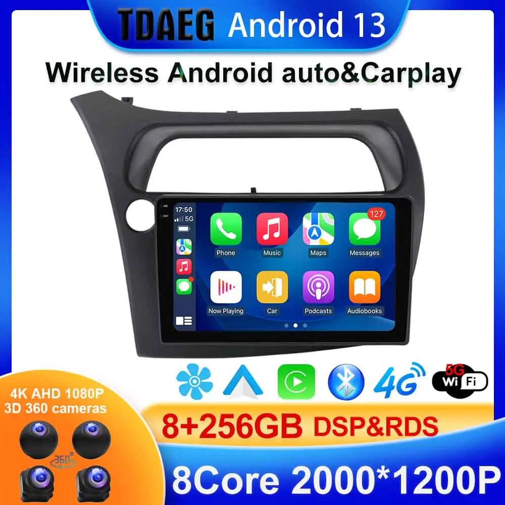 

Android 13 8+256G 8Core DSP Car Stereo Multimedia GPS Playefor Honda Civic Hatchback 2006-2011 Car Radio Navigation Carplay auto