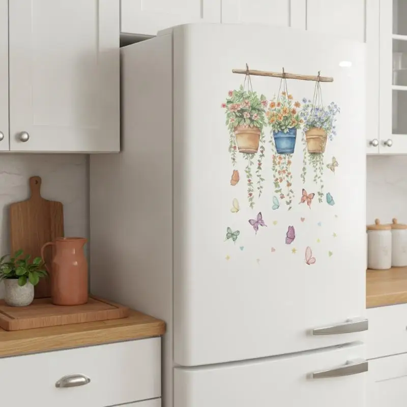 Hanging Potted Flowers Butterfly Wall Sticker Removable Decal For Home Bedroom