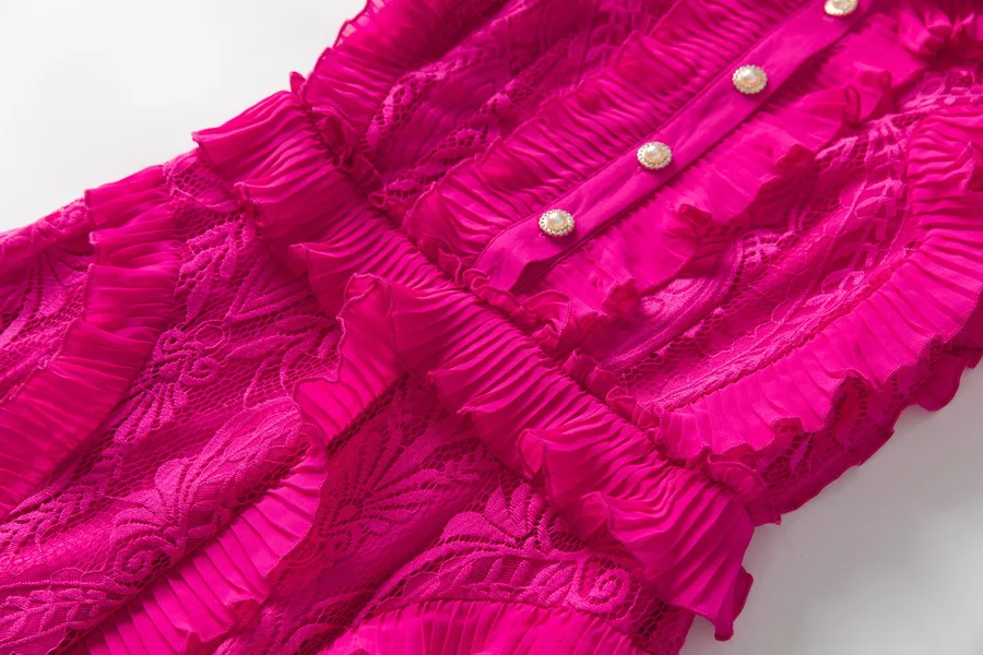 Verano 2025, nuevos estilos de ropa de mujer europea y americana, encaje sin mangas con volantes, vestido plisado de moda XXL