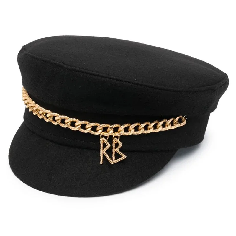 

2026 Новая модная шляпа газетчика для женщин с цепочкой, шерстяная плоская кепка, берет, восьмиугольная шляпа, уличная одежда Gorras Mujer