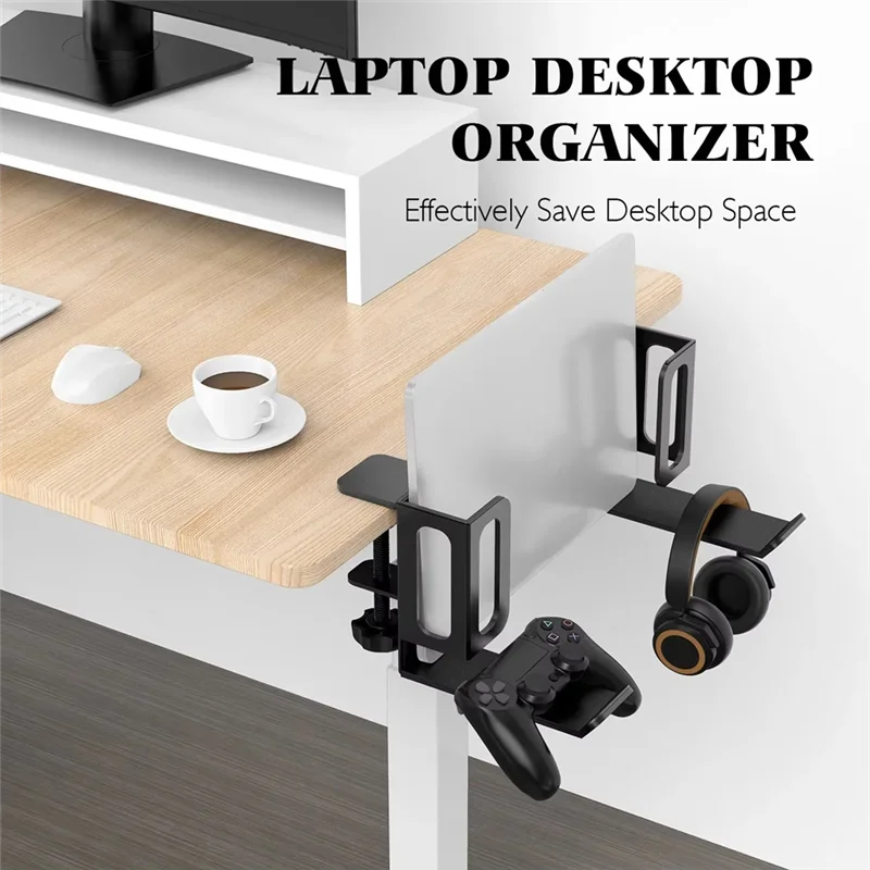 AT82-Vertical Laptop Stand, No Drill Desk Side Laptop Stand Organizer Adjustable Laptop Holder Desk Clamp On