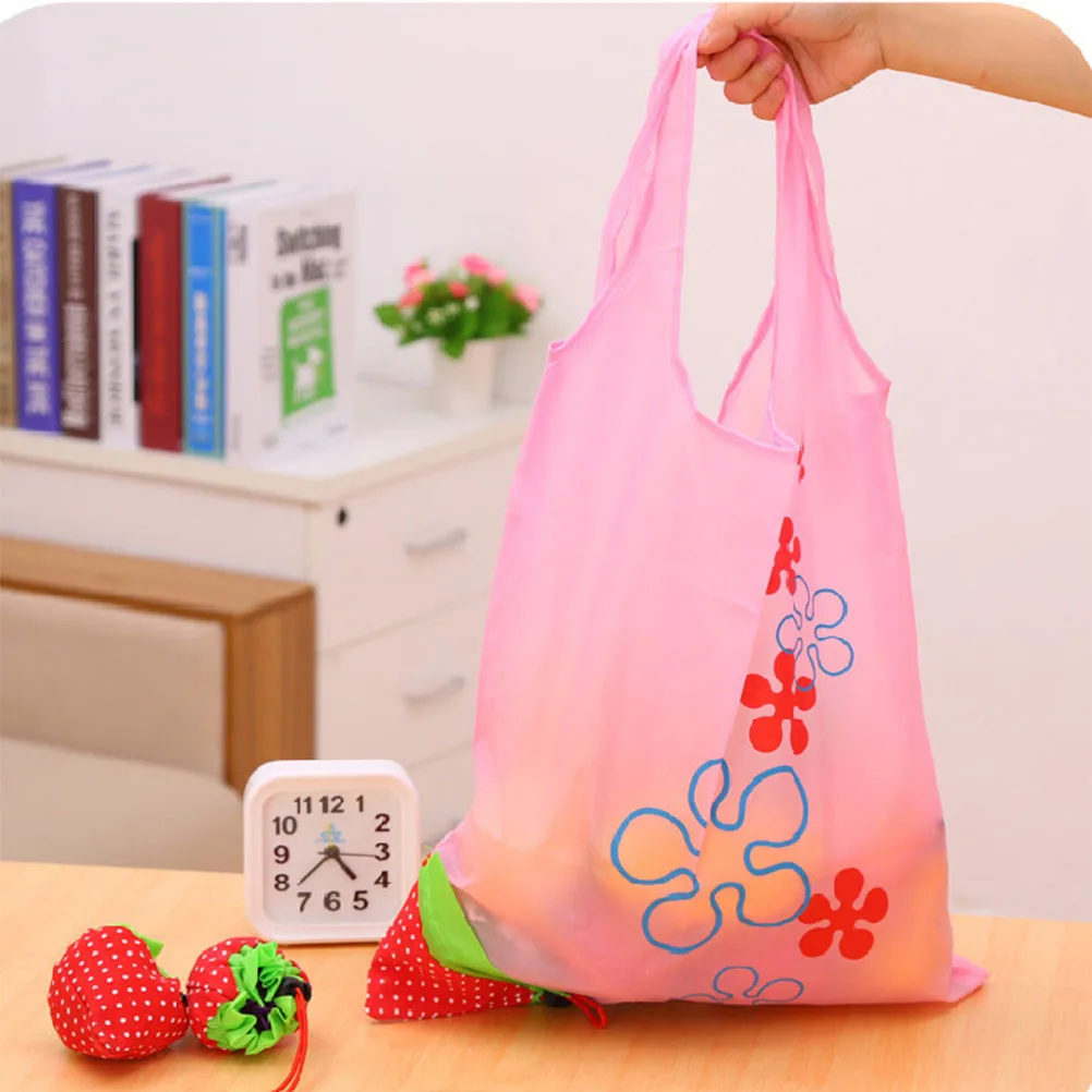 

6Pcs Strawberry Shopping Bags Foldable Portable Tote Bag Large Capacity Storage Pouch Outdoor Mini Handbag Lightweight Foldable