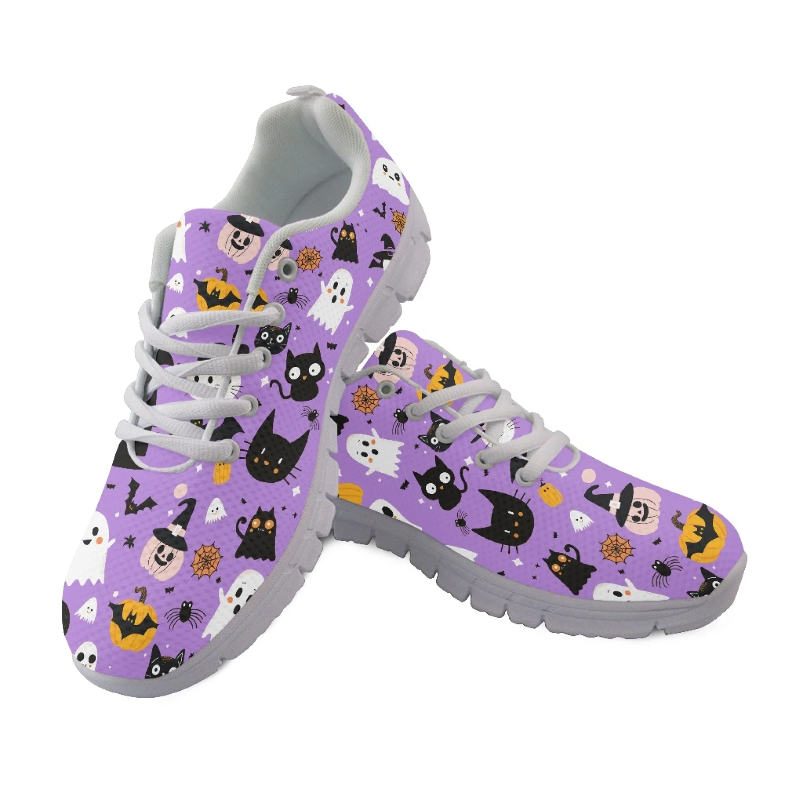Coloranimal Ghost Pumpkin Print Women Sneakers Breathable Anti-Slip Women Running Shoes for Hiking