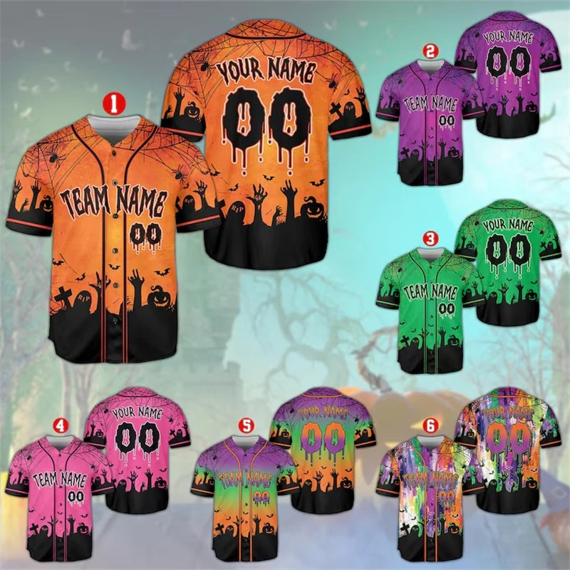 Custom Name Halloween Baseball Jersey For Men 3D Full Print Spider Web Bat Ghost Graphic Baseball Jersey Unisex Party Tops 2026