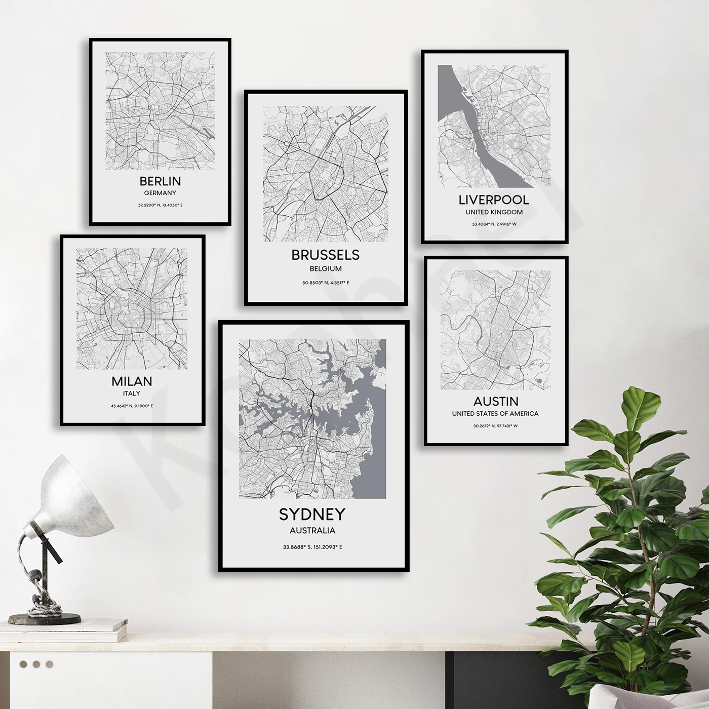 Sydney Bled Seville Berlin Brussels Exeter Milan Singapore Austin San Jose Jacksonville Salt Lake City. City Travel Map Poster