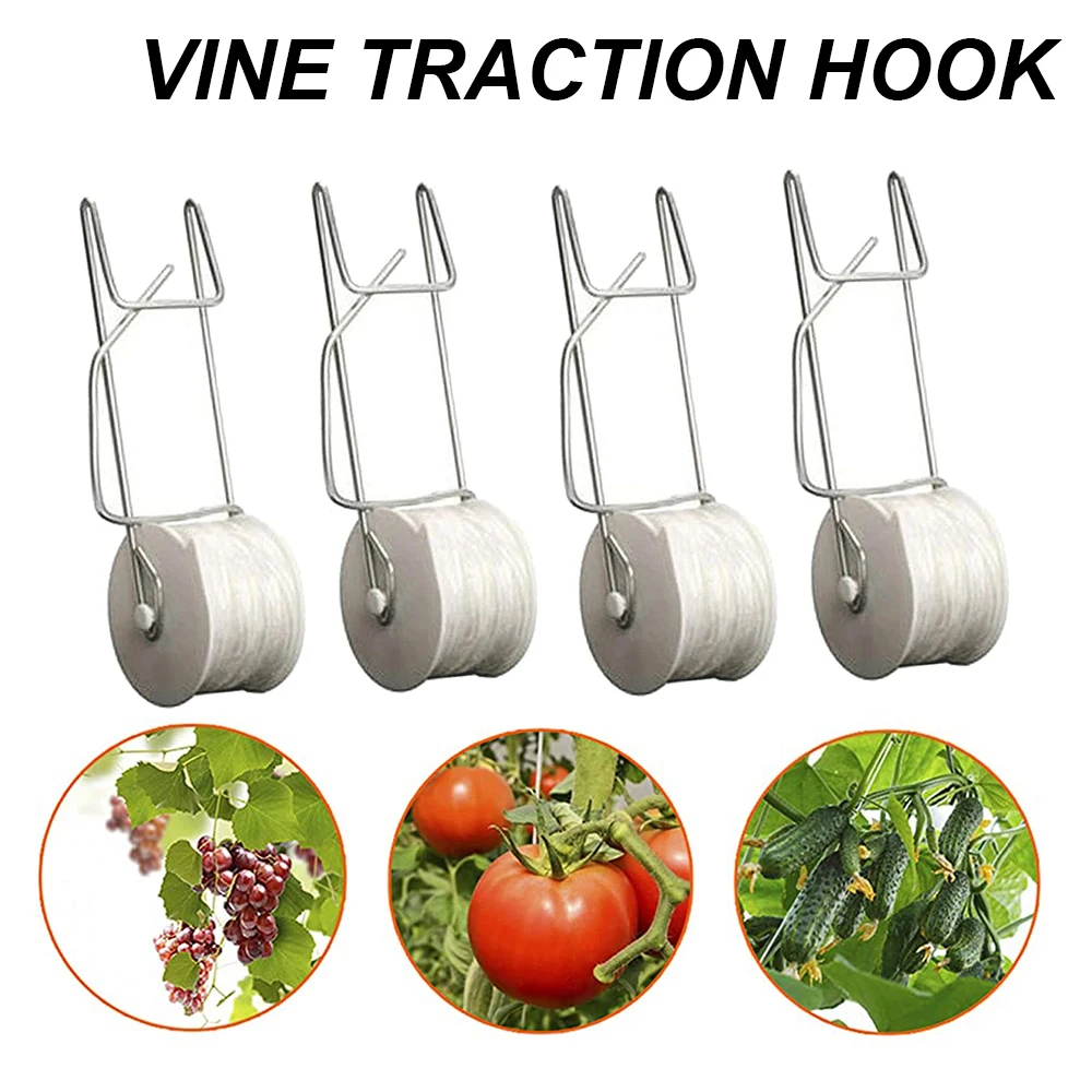 6pcs/10pcs Tomato Trellis Roller Hook Tomato Support Hooks Set with 15m Vine Support String Rope Garden Flower Plant Kit