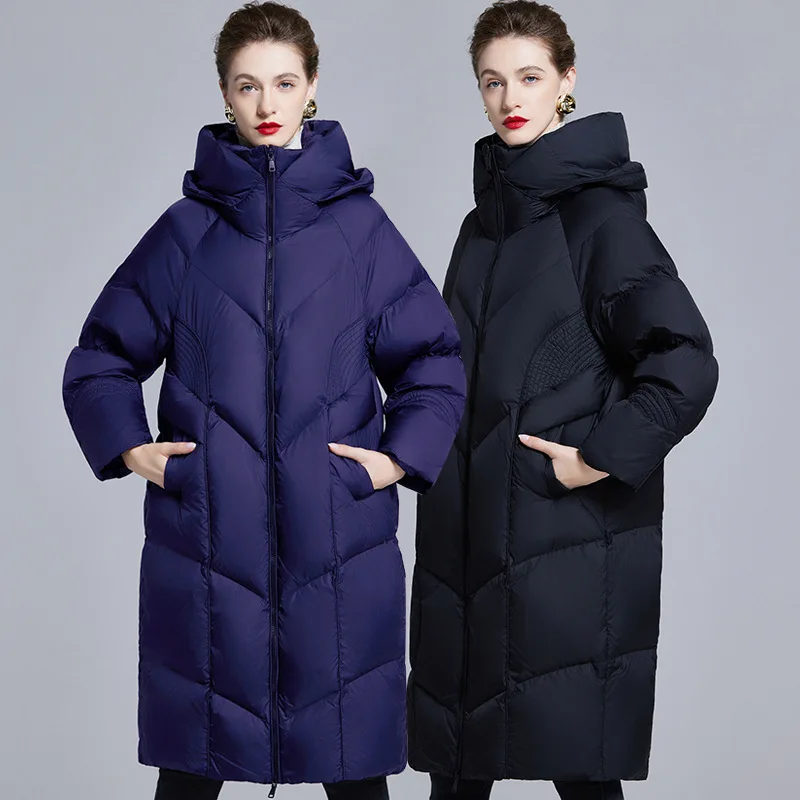 New Women's Winter Casual Fashion Thickened Long down Jacket Quilted Polyester Fiber Hooded Zipper Closure Comfortable