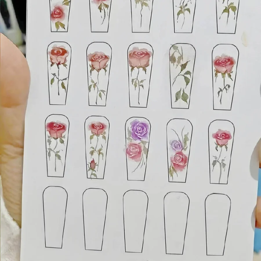 Papel de práctica de flores de uñas transparente, línea de tablero de plástico impermeable de doble cara, larga y corta de Francia, papel de práctica de manicura