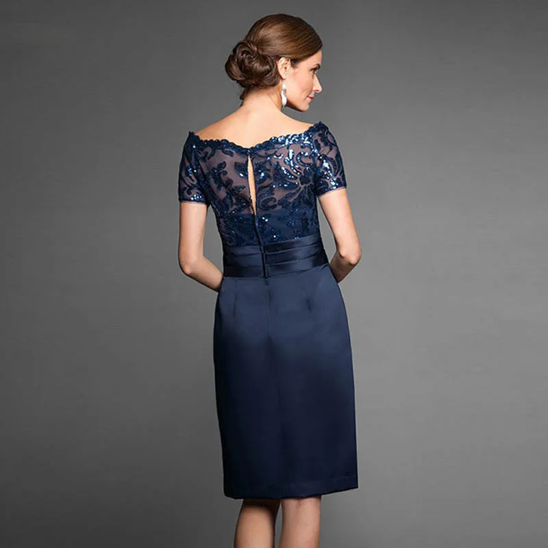 Robe de Cocktail Classique Bleu Marine à Paillettes, Zones Courtes, Quelles que soient les Manches, Longueur aux Genoux, pour ixde Mariage, en Solde, 2022