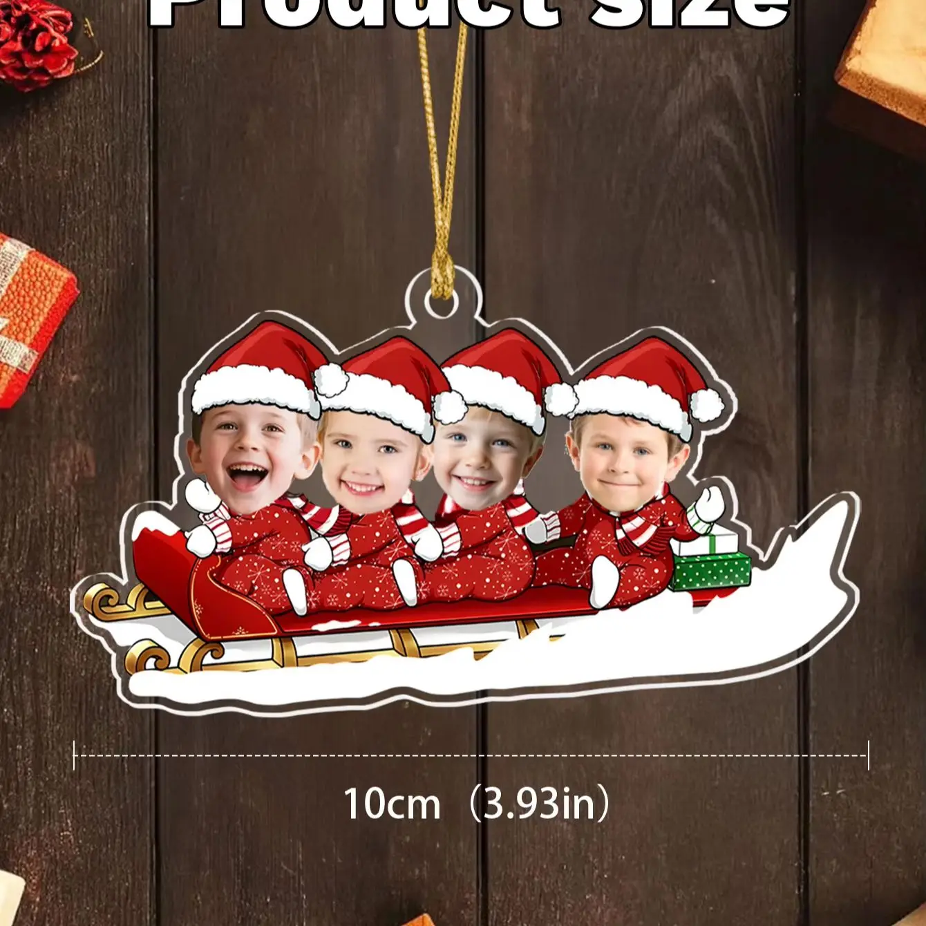 Custom Family Photo Sled Acrylic Christmas Ornament，Upload Multiple Children Photos，Sentimental Family Souvenir