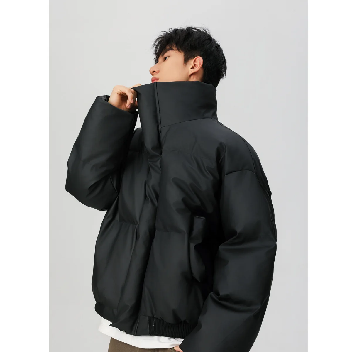 

Men's Winter Cotton Jaet ort Hard Leather Stand Collar American Sle Thiened Casual Faion Youth ulated in China