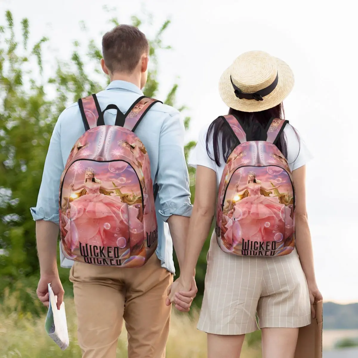 Wicked Elphaba & Glinda Tonal Mochila Homens Mulheres Casual High School Viagem Daypack Filme Mágico Laptop Bolsa de Ombro Leve