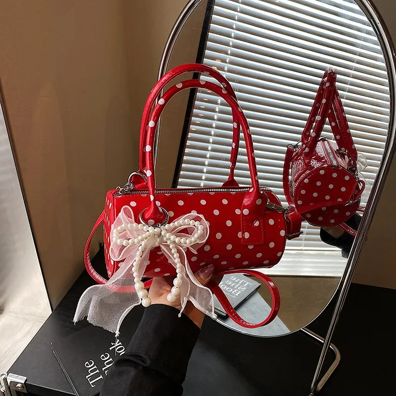 حقيبة موجة نقطة الموضة القوس النمط الغربي تنوعا المحمولة حقيبة كتف واحدة أسطوانية #2