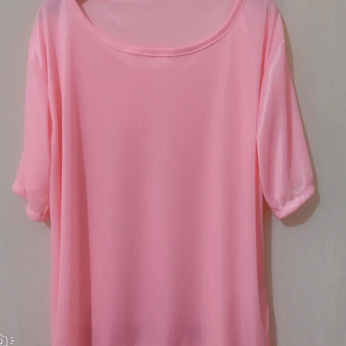 Man Sexy Pink Ice Silk Thin Soft Silky Touch Sleepwear Set Sissy Round Neck Short Sleeve Tops Pants Plus Size Loose Pajamas