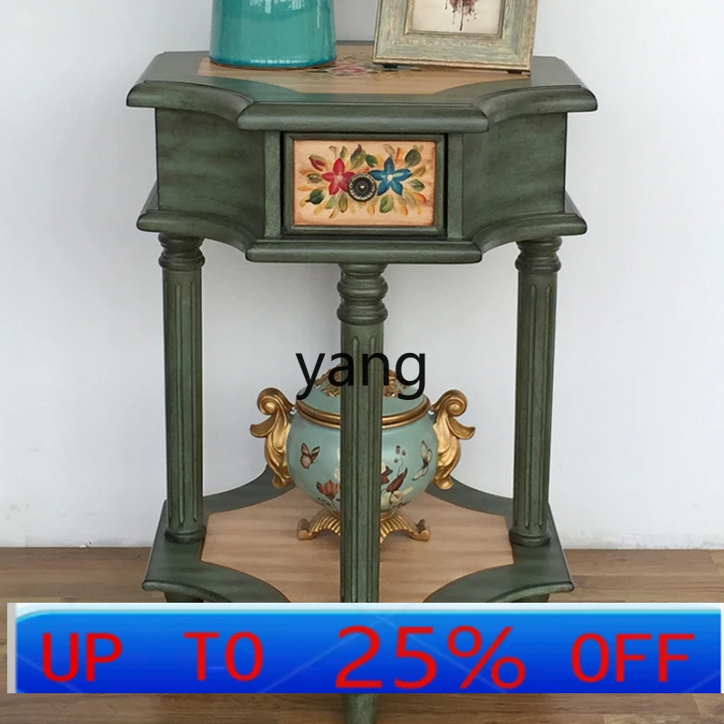 LHH sofa side table phone table small coffee table sofa side cabinet Mediterranean retro painting