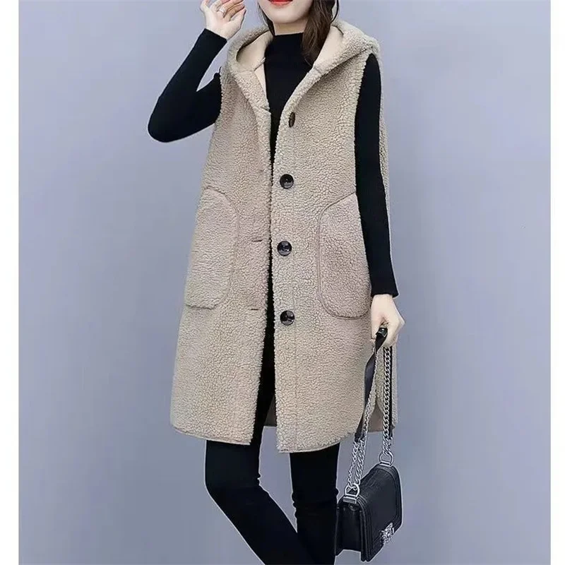 Große Größe Weste Mantel Weibliche Herbst Winter Fett Schwester Neue Wolle-ähnliche Ärmellose Jacke Mode Lange Weste Mode Frauen tops