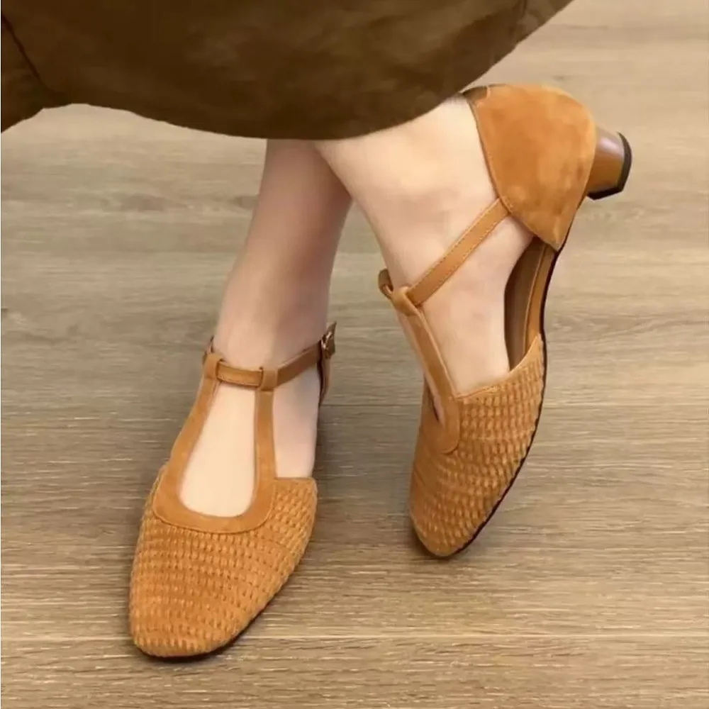 

Sandals Women's Summer Retro Weave Super Beautiful Roman Sandals Women's Skirt Hollow Mary Jane Thick Heel Bag Head Single Shoes