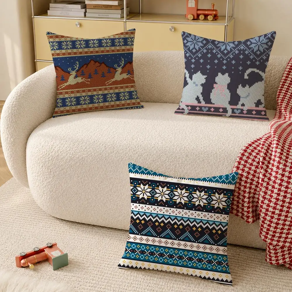 Modern and Stylish Fair Isle Cushion Cover Pillow Cover Decorative Throw Couch Home Decor for Living Room Sofa