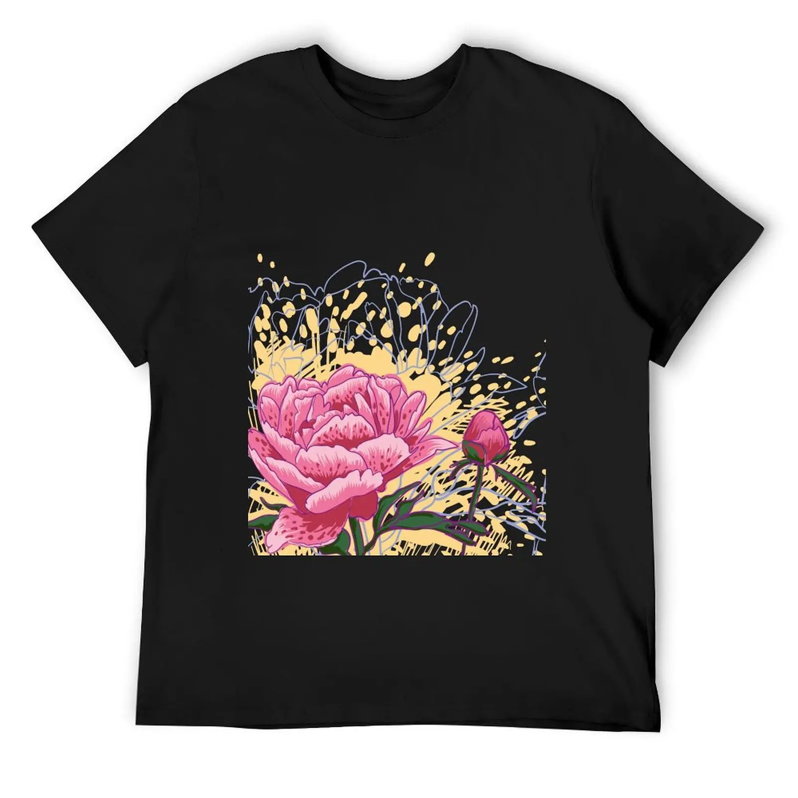 peony flowers T-Shirt blue archive vintage plus size men clothing