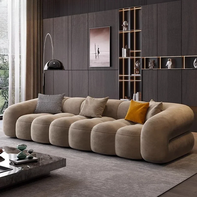 AAVintage Style Puff Simple Sofa Living Room Small Apartment Wash-Free Straight Fabric Sofa