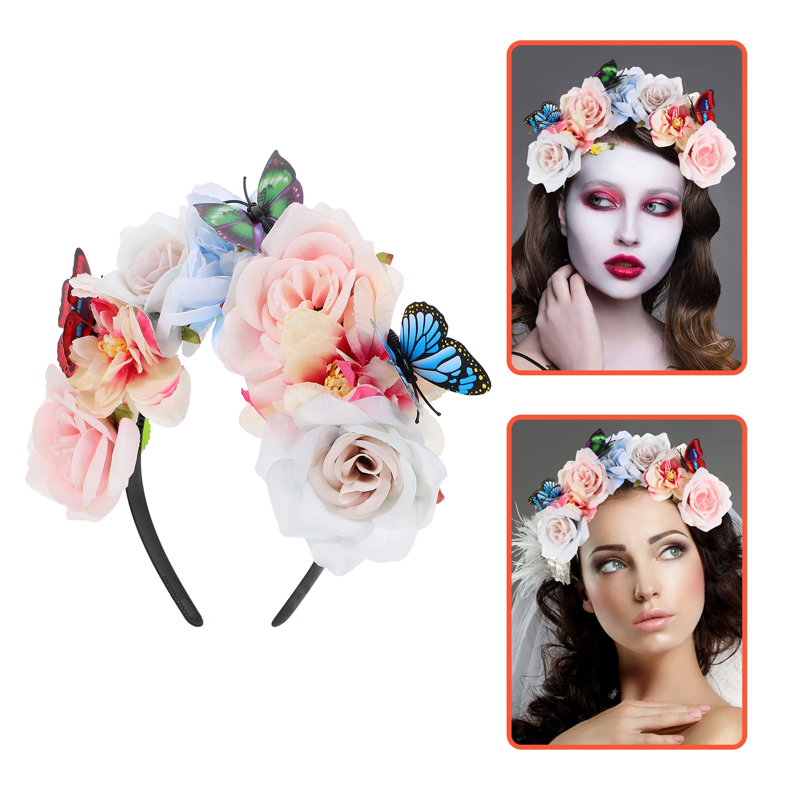 

Artificial Flower Headband Women Durable Simulated Flowers Butterfly Decoration Halloween Prom Tea Party Bohemian Style Hair