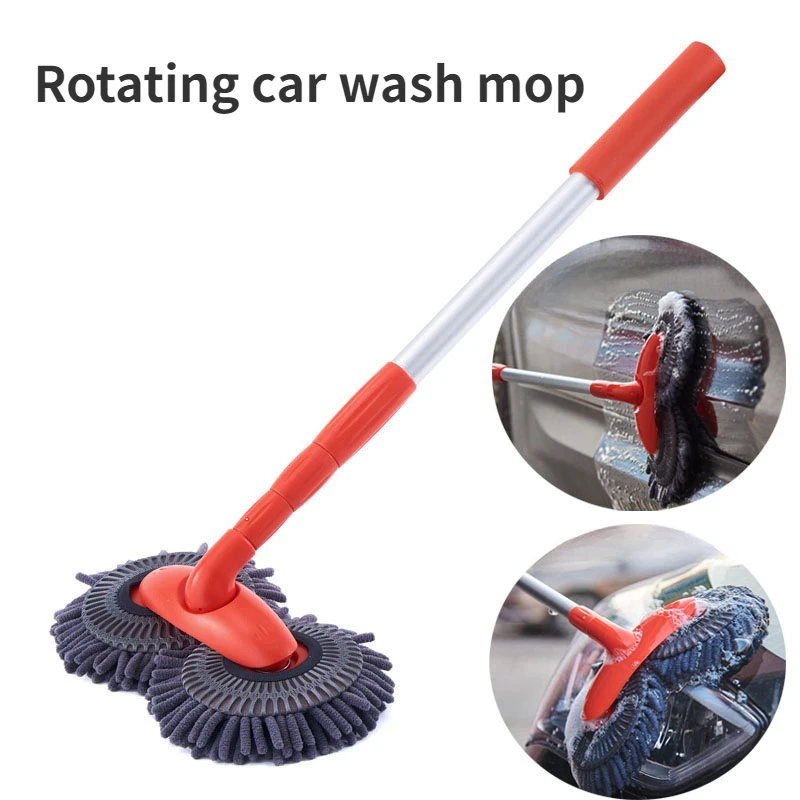 

Three-Section Telescopic Mop Roof Window Cleaning Maintenance Accessories Rotating Double Brush Head Car Wash Mop Auto Supplies