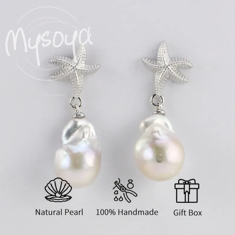 

MYSOYA White Baroque Freshwater Pearl Earrings 11-13mm With Gift Box Birthday/Wedding/Christmas/New Year Gift For Her/Him