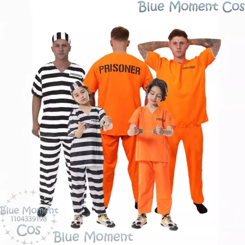 

Orange Prisoner Uniform Clothing Anime Cosplay Black And White Stripe Suit Adults Child Woman Man Halloween Party Dress Full Set