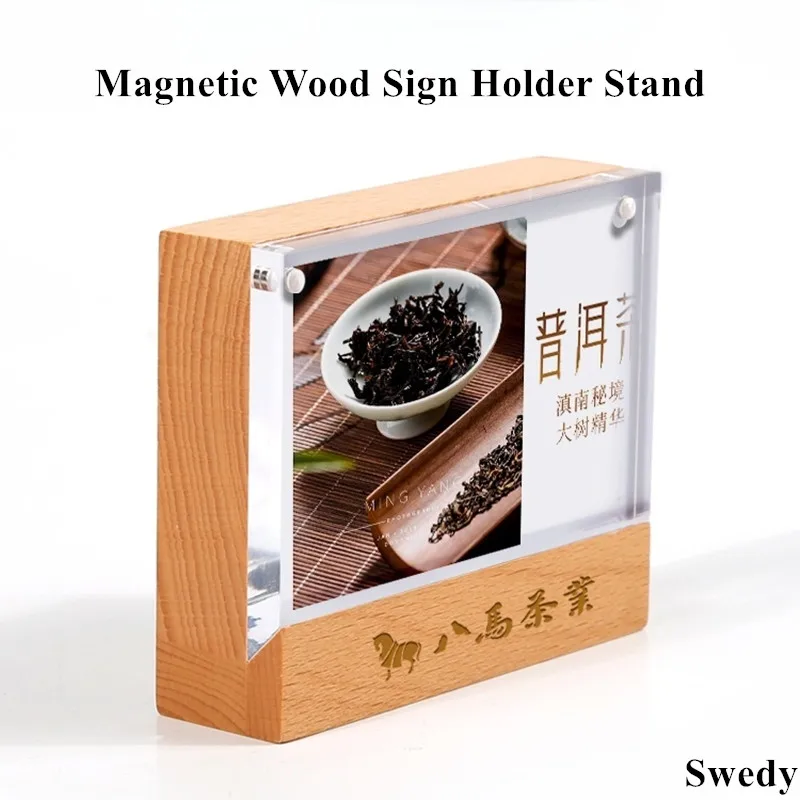 100x70mm Wood Acrylic Sign Holder Display Stand Table Picture Photo Frame Gift Tabletop Price Label Card Holder