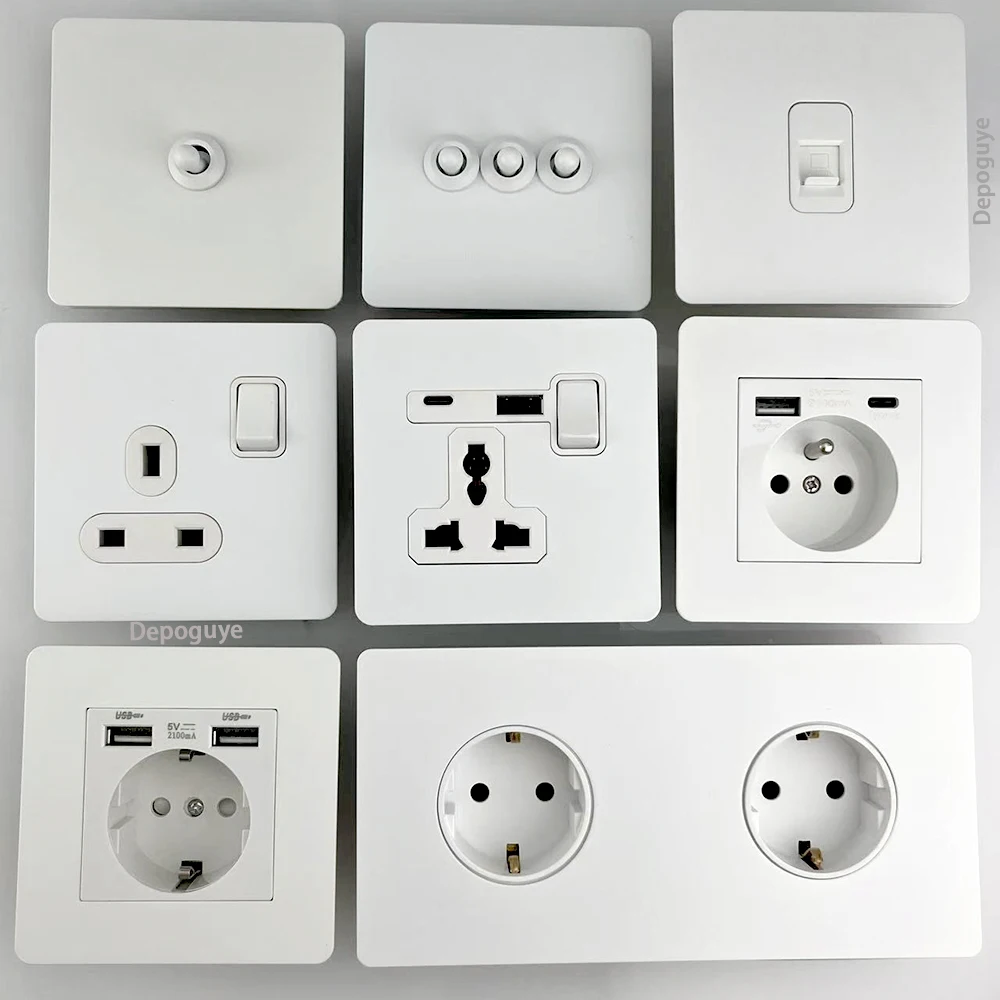White Antique Stainless Steel Panel Wall Lamp Switch, Toggle Wall Dimmer Switch Socket EU USB Plug Socket 220V Electrical On Off - view 6