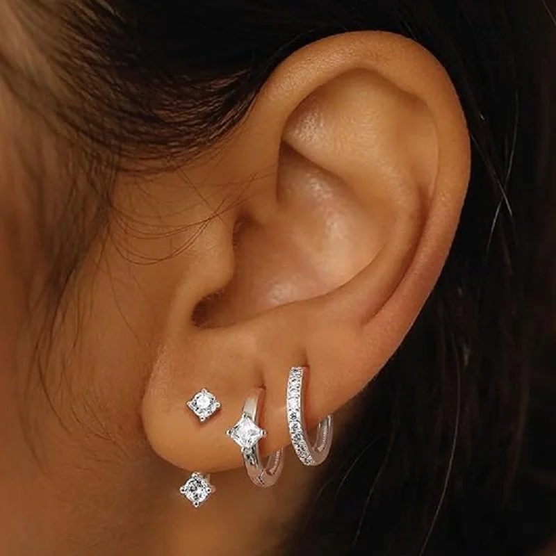 3Pairs Silver Earrings for Women 14K Gold Plated Small Huggie Hoop Earrings Sets Hypoallergenic Stacks Trendy Earring Jewelry