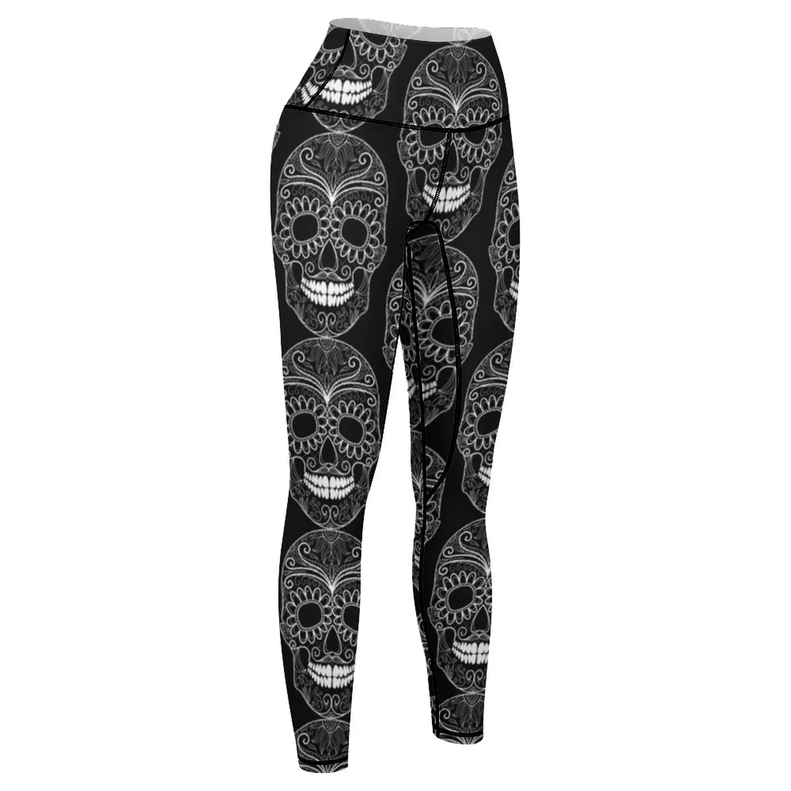 Leggings con contorno bianco con teschio del giorno dei morti Abbigliamento sportivo da donna legging push up Leggings da donna