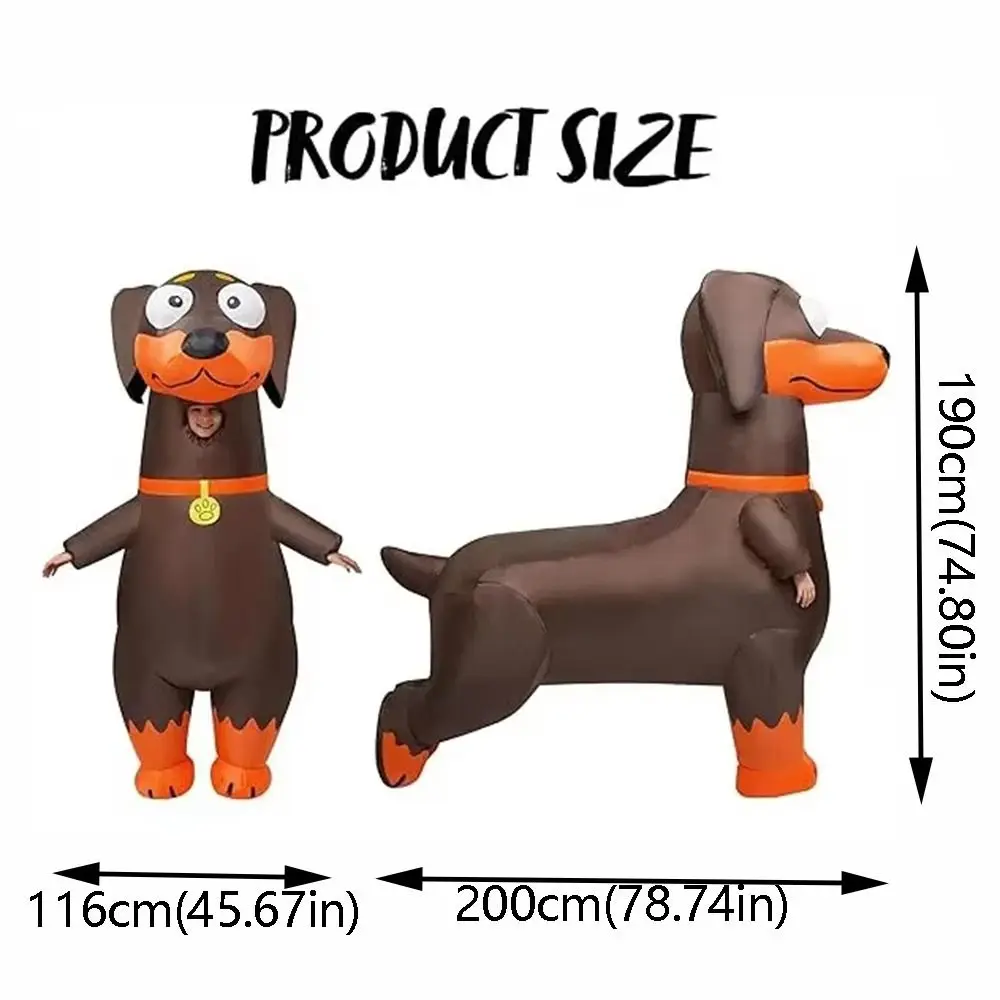 Cartoon Inflatable Sausage Dog Costume Funny Full Body Jumpsuit Cosplay Sausage Dog Costume Detachable Fan Lightweight