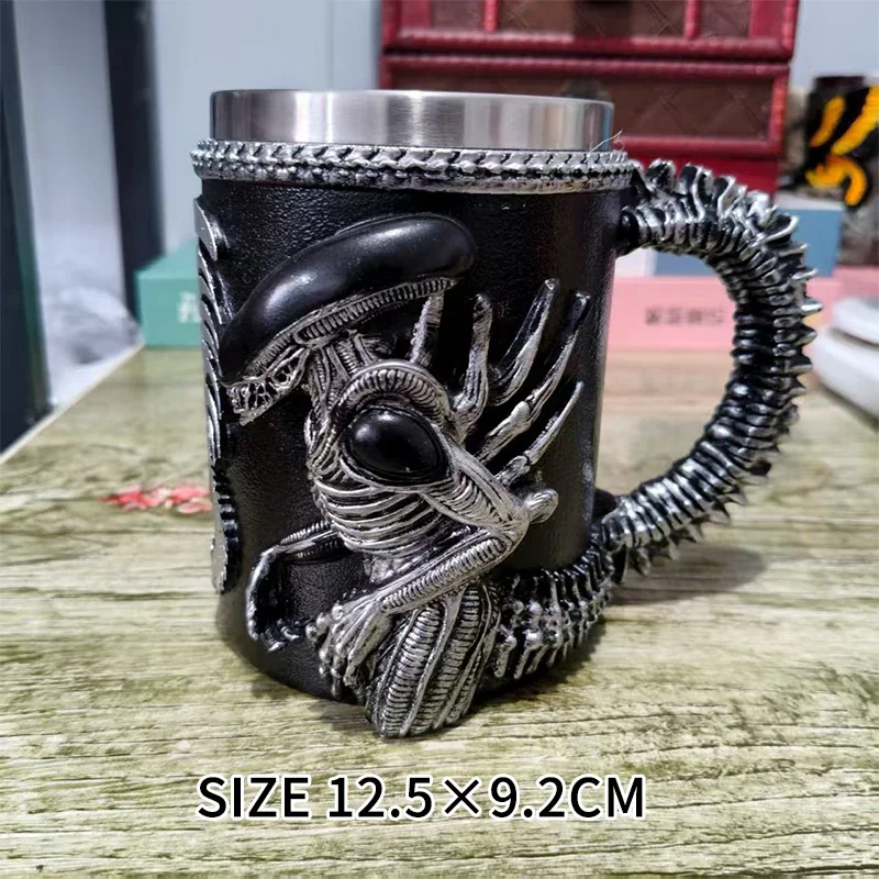3D Flat Heat Transfer Alien Coffee Cup For Home And Office Creative Resin Stainless Steel Water Cup Personalized Wine Glass Gift
